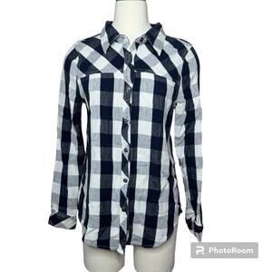 BKE Navy White Plaid Button Down Eased Fit Shirt Size M
